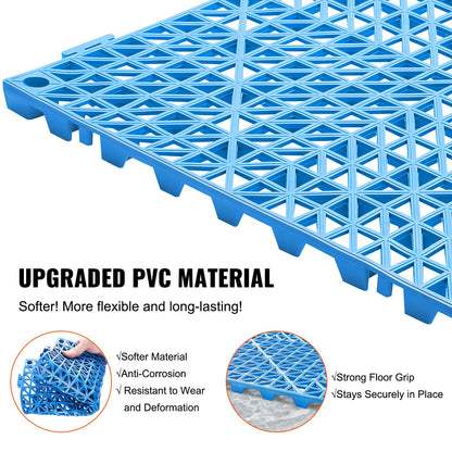 Modulär sammankopplande dynor, 50-pack 30 x 30 cm skarvningsdräneringsmattor, mjuka PVC-sammankopplande dräneringsgolvplattor, halkfria dräneringshål för toalett, badrum, kök, pool, våtutrymme, blå