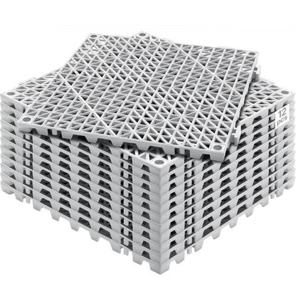 Interlocking Drainage Floor Mat 30.5 x 30.5 cm PVC Non-Slip Floor Tiles 12 Pack