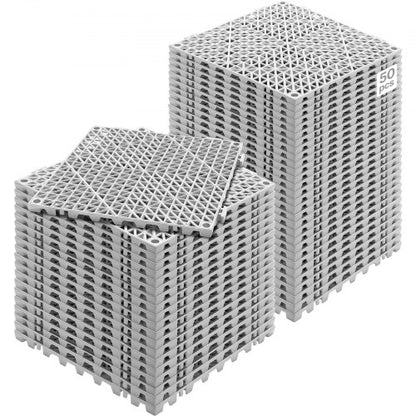 Modular Interlocking Cushion, 50 Pack 30 x 30 cm Splicing Drainage Mats, Soft PVC Interlocking Drainage Floor Tiles, Non-Slip Drainage Holes for Restroom, Bathroom, Kitchen, Pool, Wet Area, Gray