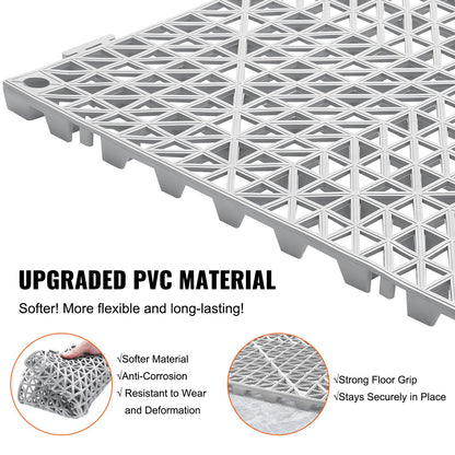 Modular Interlocking Cushion, 50 Pack 30 x 30 cm Splicing Drainage Mats, Soft PVC Interlocking Drainage Floor Tiles, Non-Slip Drainage Holes for Restroom, Bathroom, Kitchen, Pool, Wet Area, Gray