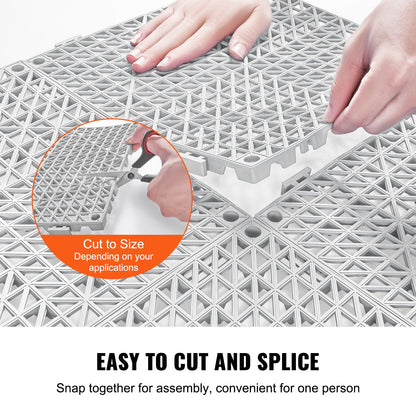 Modular Interlocking Cushion, 50 Pack 30 x 30 cm Splicing Drainage Mats, Soft PVC Interlocking Drainage Floor Tiles, Non-Slip Drainage Holes for Restroom, Bathroom, Kitchen, Pool, Wet Area, Gray