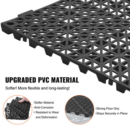 Modulär sammankopplande dynor, 55-pack 30 x 30 cm skarvningsdräneringsmattor, mjuka PVC-sammankopplande dräneringsgolvplattor, halkfria dräneringshål för toalett, badrum, kök, pool, våtrum, svart