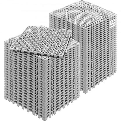 Modulär sammankopplande dynor, 55-pack 30 x 30 cm skarvningsdräneringsmattor, mjuka PVC-sammankopplande dräneringsgolvplattor, halkfria dräneringshål för toalett, badrum, kök, pool, våtutrymme, grå