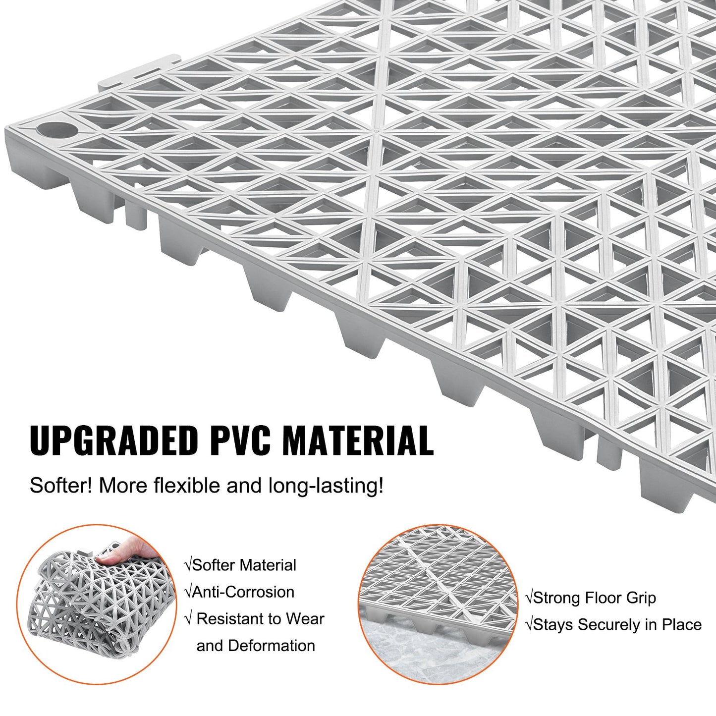 Modulär sammankopplande dynor, 55-pack 30 x 30 cm skarvningsdräneringsmattor, mjuka PVC-sammankopplande dräneringsgolvplattor, halkfria dräneringshål för toalett, badrum, kök, pool, våtutrymme, grå