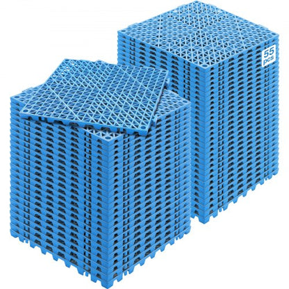 Modulär sammankopplande dynor, 55-pack 30 x 30 cm skarvmattor för dränering, mjuka PVC-sammankopplande dräneringsgolvplattor, halkfria dräneringshål för toalett, badrum, kök, pool, våtutrymme, blå