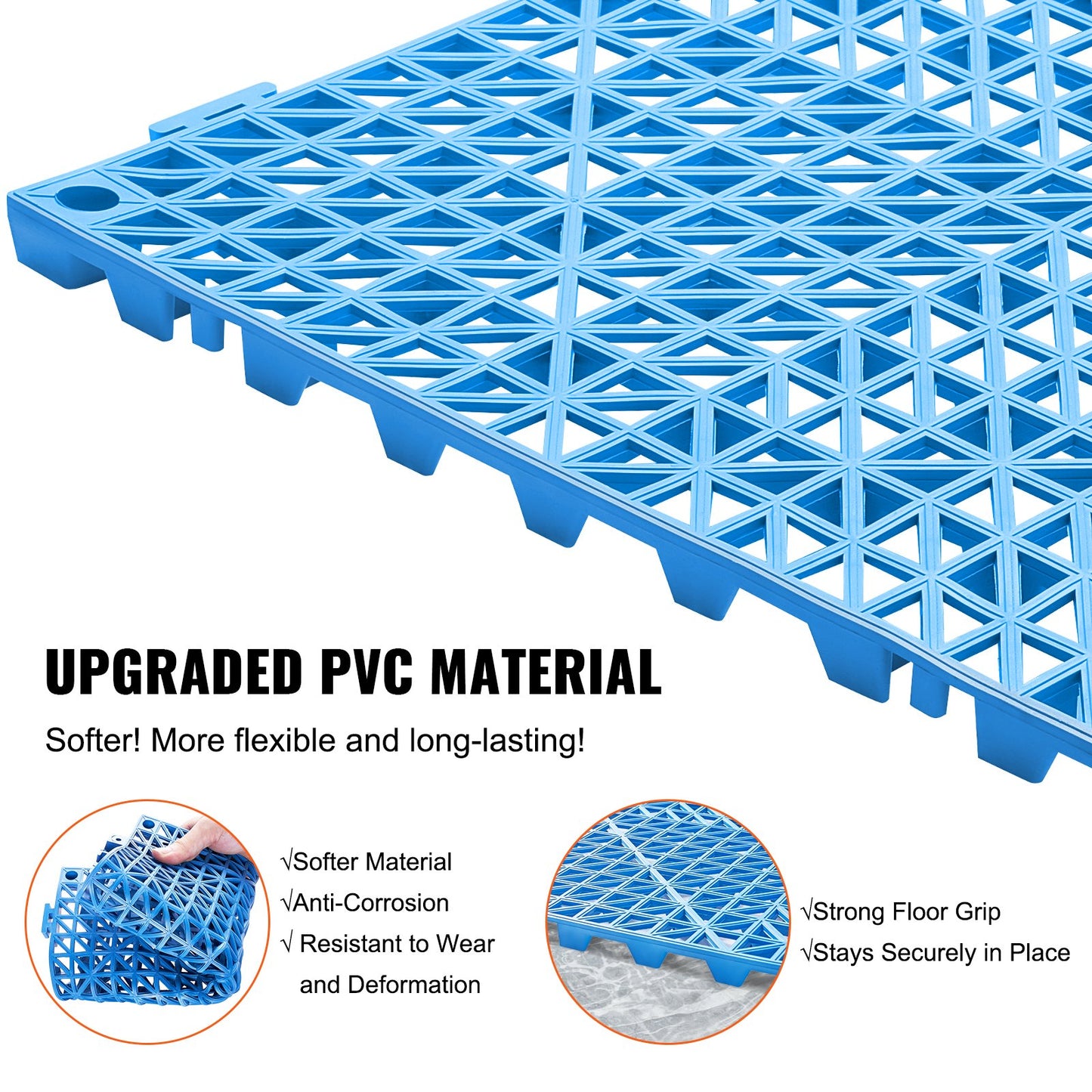 Modulär sammankopplande dynor, 55-pack 30 x 30 cm skarvmattor för dränering, mjuka PVC-sammankopplande dräneringsgolvplattor, halkfria dräneringshål för toalett, badrum, kök, pool, våtutrymme, blå