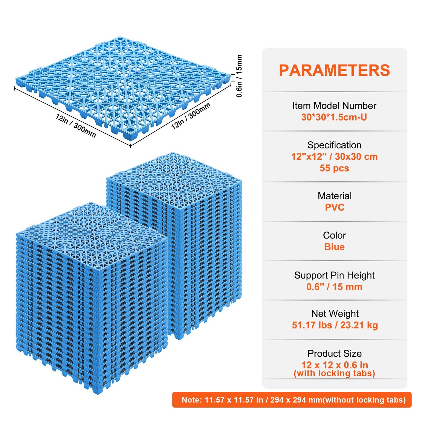 Modulär sammankopplande dynor, 55-pack 30 x 30 cm skarvmattor för dränering, mjuka PVC-sammankopplande dräneringsgolvplattor, halkfria dräneringshål för toalett, badrum, kök, pool, våtutrymme, blå