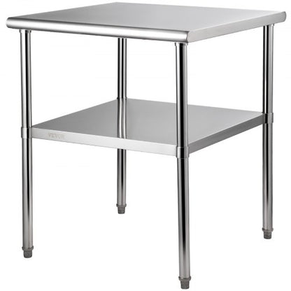 Förberedelsebord i rostfritt stål, 30 x 30 x 36 tum, 800 kg lastkapacitet Kraftigt arbetsbord i metall med justerbart underhylla och fötter, kommersiell arbetsstation för kök, garage, restaurang, bakgård