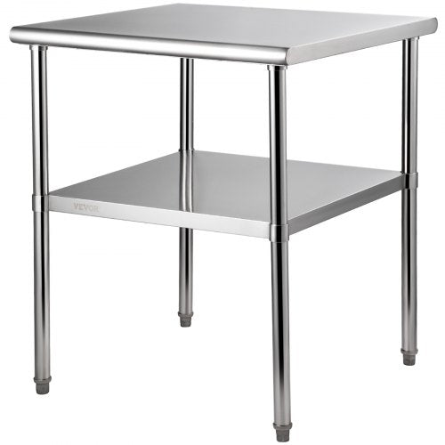 Förberedelsebord i rostfritt stål, 30 x 30 x 36 tum, 800 kg lastkapacitet Kraftigt arbetsbord i metall med justerbart underhylla och fötter, kommersiell arbetsstation för kök, garage, restaurang, bakgård