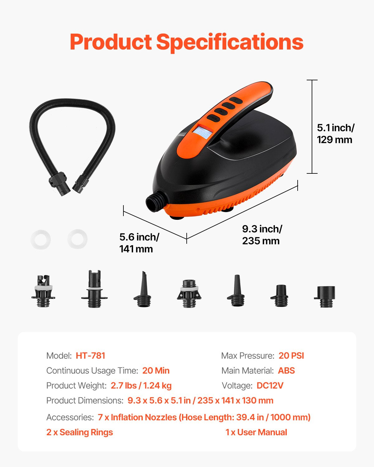 Paddelbrädepump, 20PSI högtrycks elektrisk SUP-luftpump, 70 l/min uppblåsningshastighet SUP-uppblåsare med automatisk avstängning och 12V DC bilkontakt, idealisk för uppblåsbara paddelbrädor, tält och madrasser