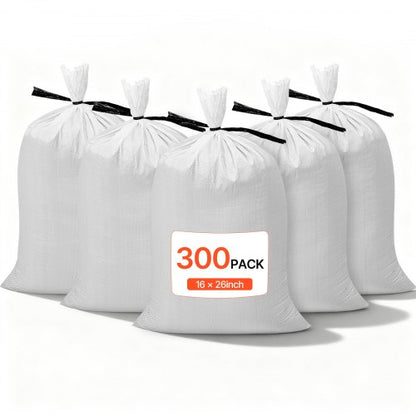 Empty Sandbags, 300 Packs 40 x 66 cm, Heavy Duty Sand Bags Sacks with Ties, 22.6kg Capacity Woven Polypropylene Sandbags, Tear-Resistant & UV-Resistant Sand Bags for Flood Protection Barrier