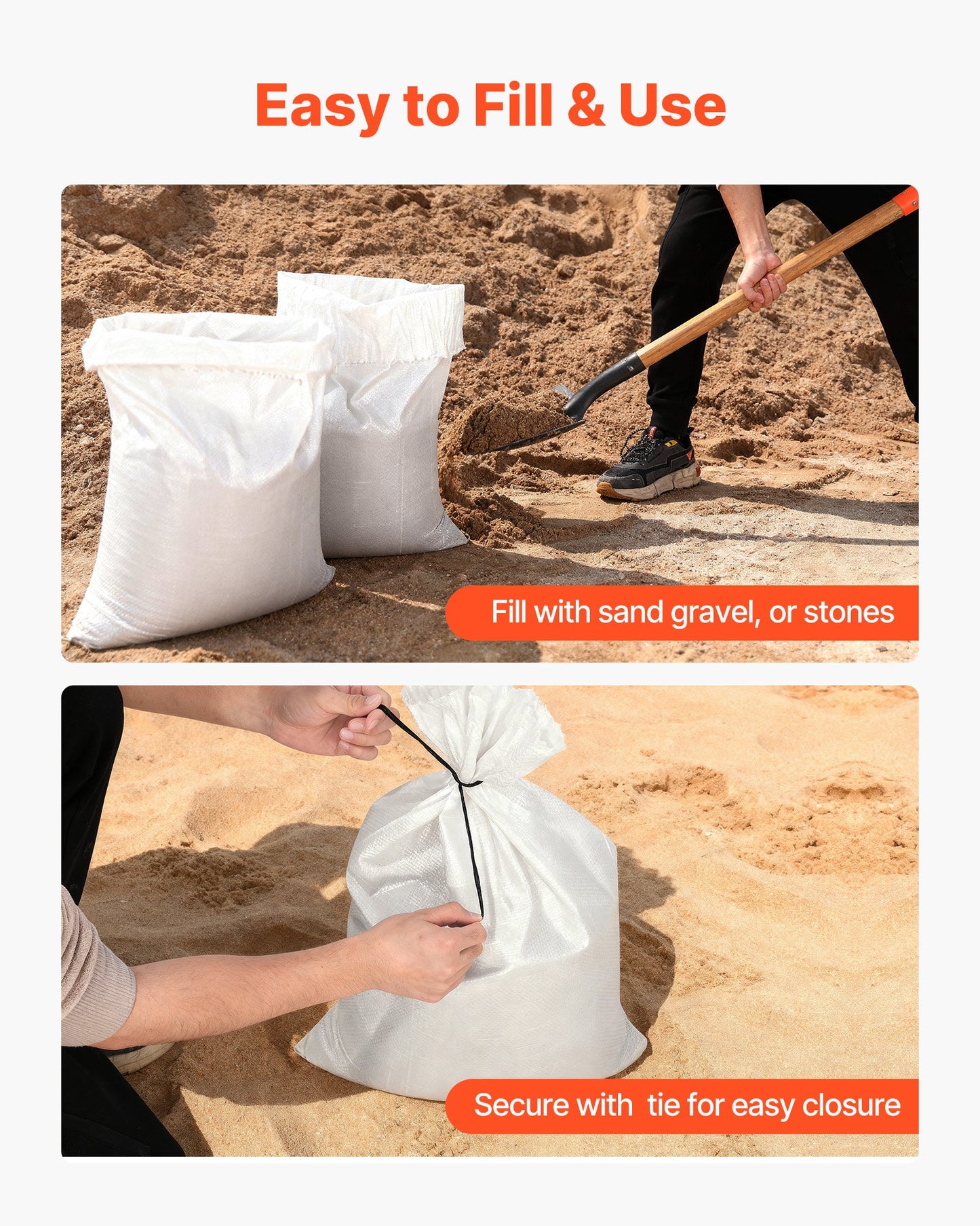 Empty Sandbags, 300 Packs 40 x 66 cm, Heavy Duty Sand Bags Sacks with Ties, 22.6kg Capacity Woven Polypropylene Sandbags, Tear-Resistant & UV-Resistant Sand Bags for Flood Protection Barrier