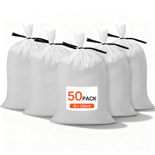 Empty Sandbags, 50 Packs 40 x 66 cm, Heavy Duty Sand Bags Sacks with Ties, 22.6 kg Capacity Woven Polypropylene Sandbags, Tear-Resistant & UV-Resistant Sand Bags for Flood Protection Barrier
