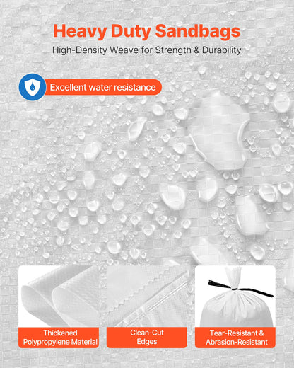 Empty Sandbags, 50 Packs 40 x 66 cm, Heavy Duty Sand Bags Sacks with Ties, 22.6 kg Capacity Woven Polypropylene Sandbags, Tear-Resistant & UV-Resistant Sand Bags for Flood Protection Barrier