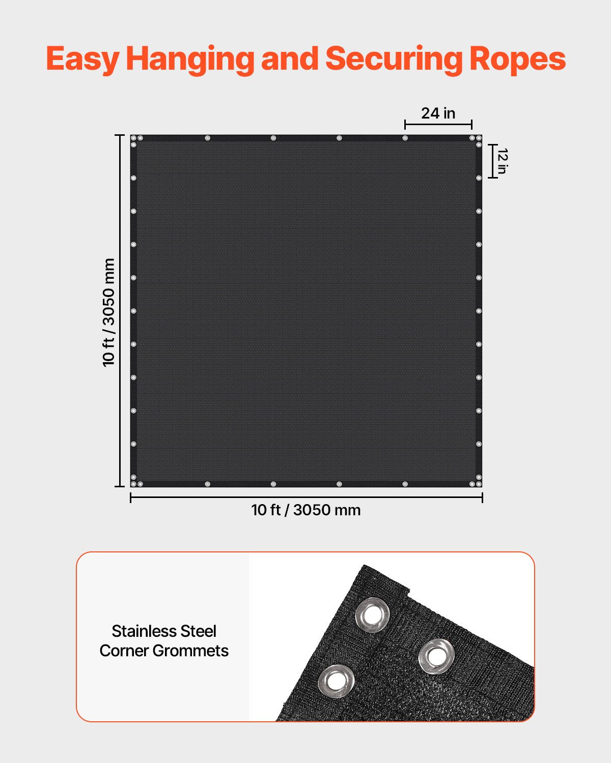 90 % solskyddsduk, 10 x 10 fot pergolaskydd med rostfria stålöljetter, solskyddstak med insynsskydd av 140 GSM HDPE-material, för utomhusbruk, uteplats, trädgård och bakgård (svart)