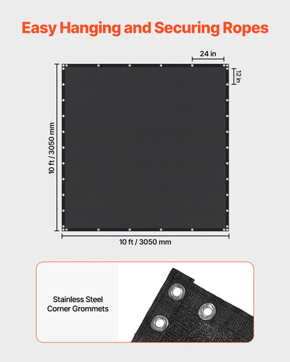 90 % solskyddsduk, 10 x 10 fot pergolaskydd med rostfria stålöljetter, solskyddstak med insynsskydd av 140 GSM HDPE-material, för utomhusbruk, uteplats, trädgård och bakgård (svart)