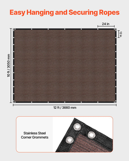 90 % solskyddsduk, 10 x 12 fot pergolaskydd med rostfria stålöljetter, solskyddstak med insynsskydd av 140 GSM HDPE-material, för utomhusbruk, uteplats, trädgård och bakgård (brun)