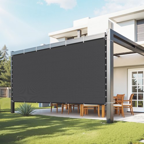 90 % solskyddsduk, 10 x 12 fot pergolaskydd med rostfria stålöljetter, solskyddstak med insynsskydd av 140 GSM HDPE-material, för utomhusbruk, uteplats, trädgård och bakgård (svart)