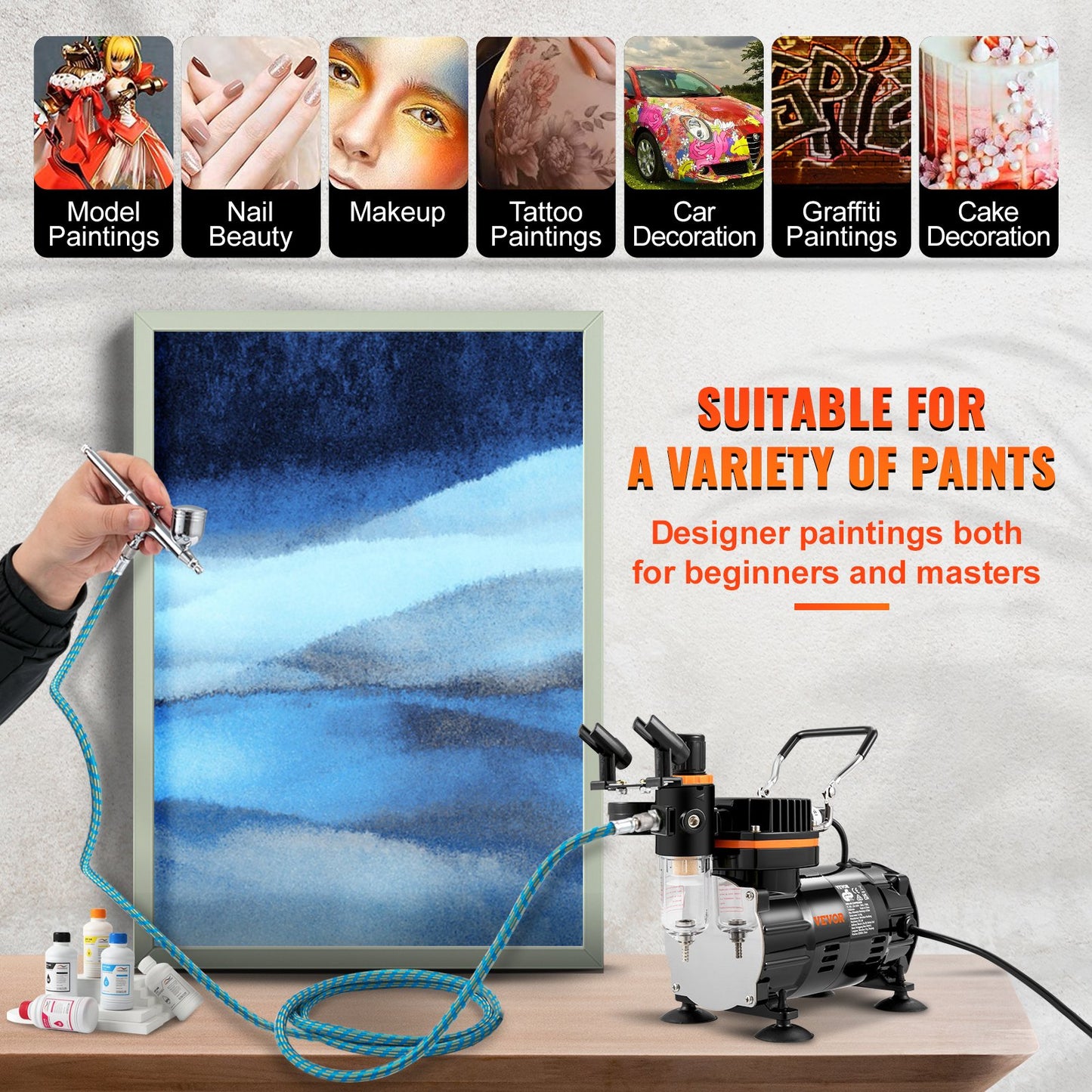 Airbrush-kit, professionellt airbrush-set med kompressor, airbrushing-systemkit med multifunktionella dubbelverkande gravitationsmatning-airbrushar, konstnagel, kaka, tatuering, smink, tårtdekorationsspraymodell