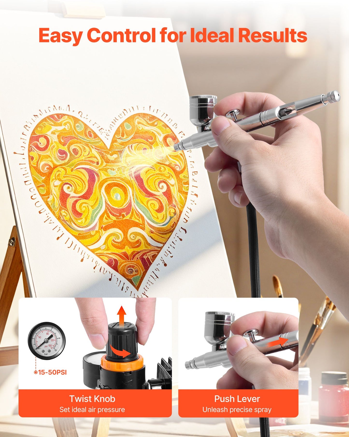 Airbrush-kit, 1/6 hk, Airbrush-kit med luftkompressor, 1 dubbelverkande professionell airbrush med 3 munstycken, slang, hållare, rengöringsset, lågt ljud, för tårtdekorering, modellmålning, nagelkonst