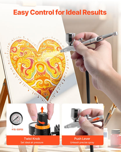 Airbrush-kit, 1/6 hk, Airbrush-kit med luftkompressor, 1 dubbelverkande professionell airbrush med 3 munstycken, slang, hållare, rengöringsset, lågt ljud, för tårtdekorering, modellmålning, nagelkonst