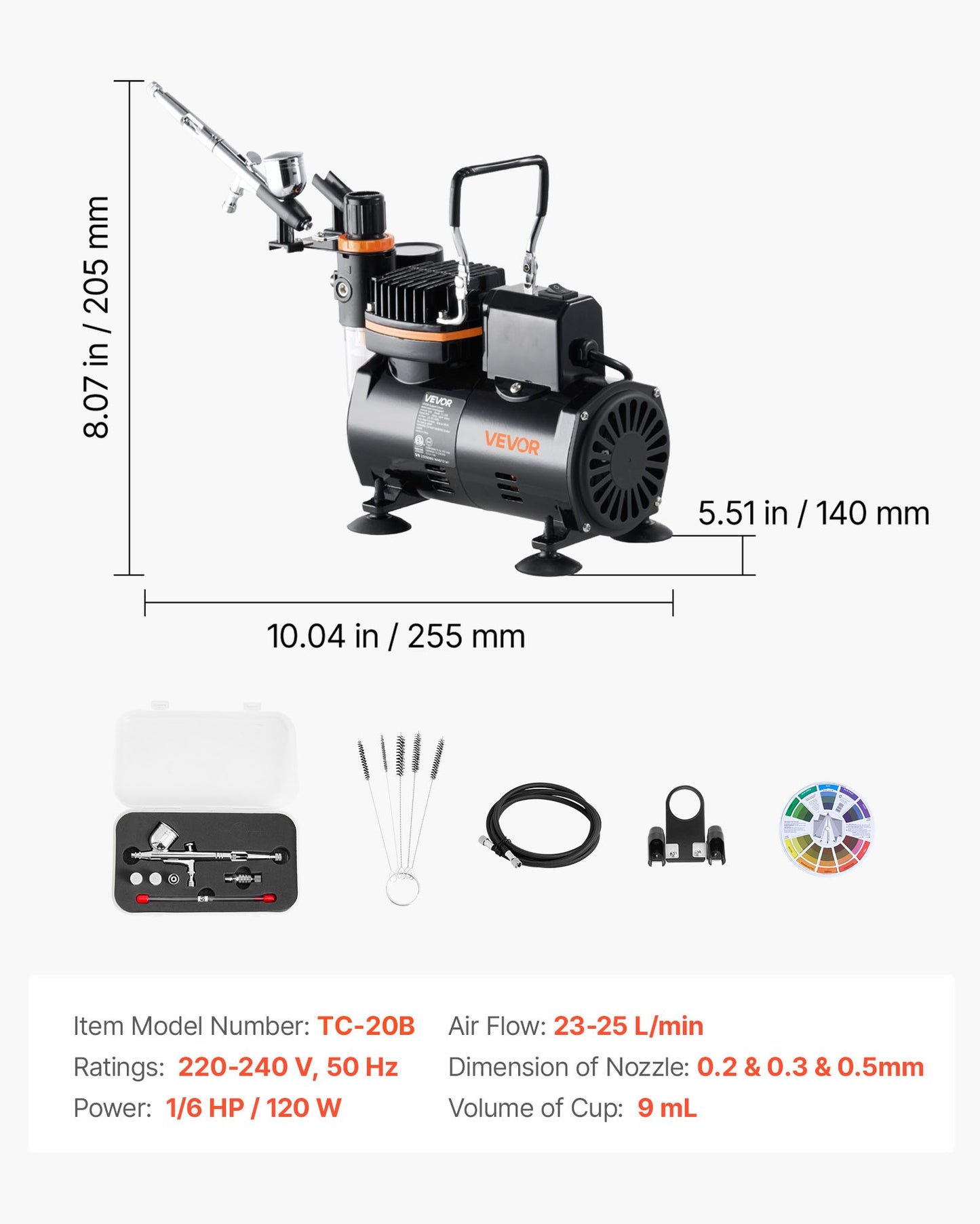 Airbrush-kit, 1/6 hk, Airbrush-kit med luftkompressor, 1 dubbelverkande professionell airbrush med 3 munstycken, slang, hållare, rengöringsset, lågt ljud, för tårtdekorering, modellmålning, nagelkonst