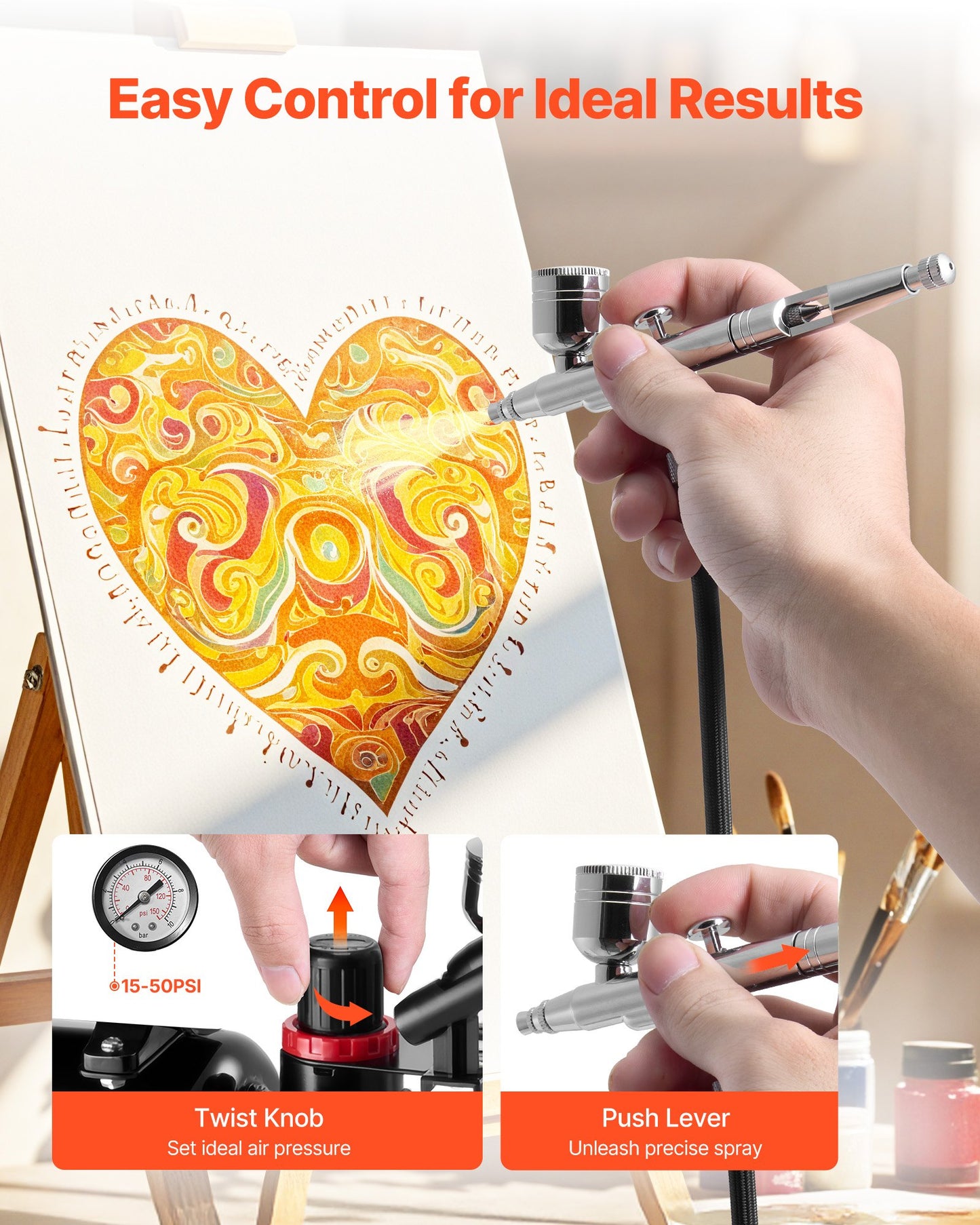 Airbrush-kit, 1/6 hk, Airbrush-kit med luftkompressor och tank, 1 dubbelverkande professionell airbrush med 3 munstycken, akrylfärg, låg ljudnivå, för tårtdekorering, modellmålning, nagelkonst