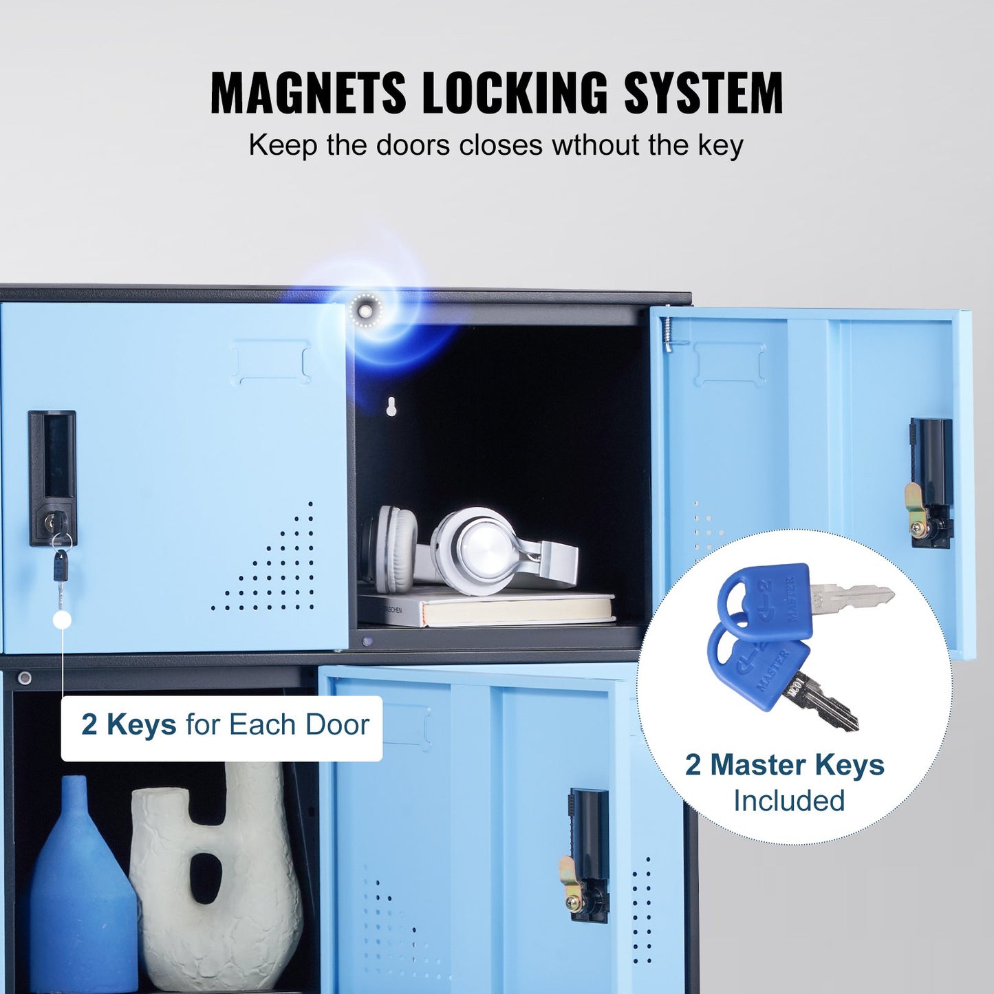 Metal Locker for Employees, 9 Doors Storage Cabinet with Card Slot, Employee Lockers with Keys, 66lbs Loading Capacity office Storage Lockers for Office, Home, School, Gym, Black