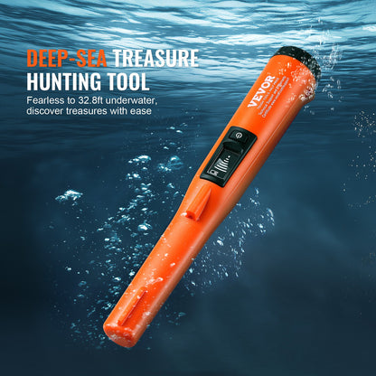 Metalldetektor med pinpointer, IP68 helt vattentät handhållen pinpointerstav, 114 mm/4,5 tums detekteringsdjup, 3 lägen, LCD-skärm, skattjaktssond med hölster och 9V-batteri, för vuxna och barn