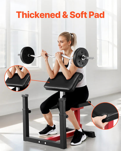 Viktbänk med benförlängning, styrketräningsbänkar, maxbelastning 440 LBS hemmagymbänk fitnessutrustning, sittande arm isolerad skivstång hantel biceps station, träningsbänk för hemmagym