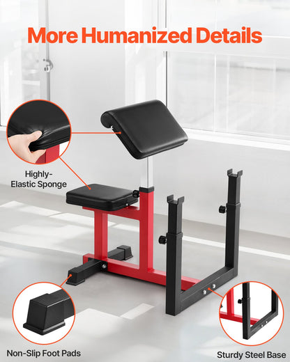 Viktbänk med benförlängning, styrketräningsbänkar, maxbelastning 440 LBS hemmagymbänk fitnessutrustning, sittande arm isolerad skivstång hantel biceps station, träningsbänk för hemmagym