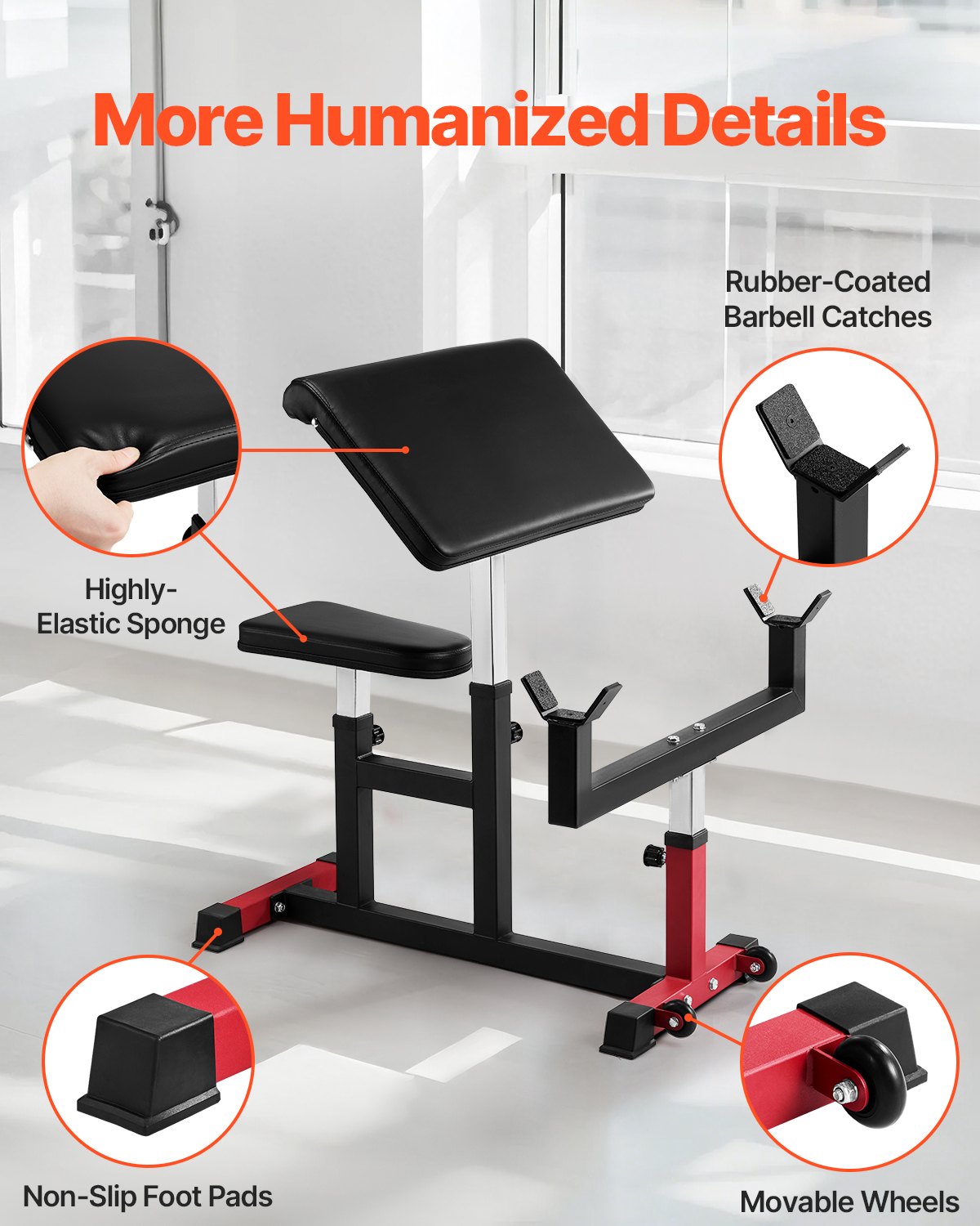 Preacher Curl Bench, styrketräningsmaskin för biceps, maxbelastning 440 pund hemmagymutrustning, sittande arm isolerad skivstång hantel bicepsstation, justerbara viktbänkar för hemmagym