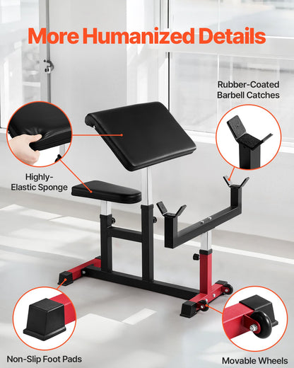 Preacher Curl Bench, styrketräningsmaskin för biceps, maxbelastning 440 pund hemmagymutrustning, sittande arm isolerad skivstång hantel bicepsstation, justerbara viktbänkar för hemmagym