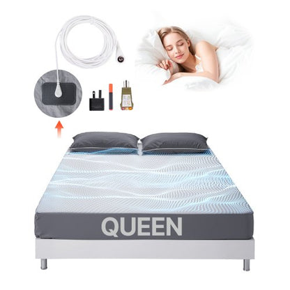 Jordningslakan, Queen Size, 95 % bomull + 5 % ren silverfiber, jordade dra-på-lakan, med jordningssladd och testare, för förbättrad sömn och välbefinnande (Grå, Queen - 1525 x 2030 x 5 mm)