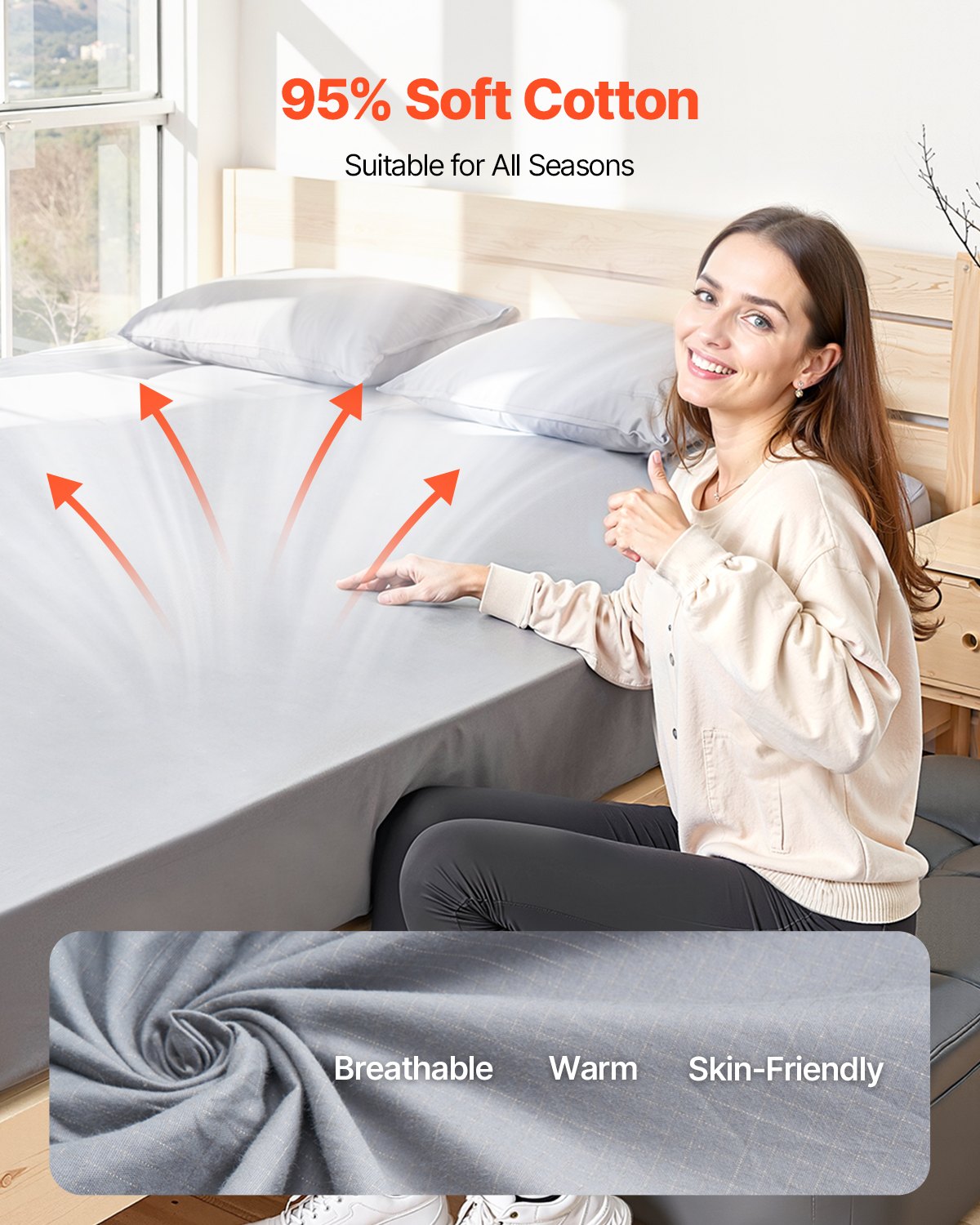 Jordningslakan, Queen Size, 95 % bomull + 5 % ren silverfiber, jordade dra-på-lakan, med jordningssladd och testare, för förbättrad sömn och välbefinnande (Grå, Queen - 1525 x 2030 x 5 mm)