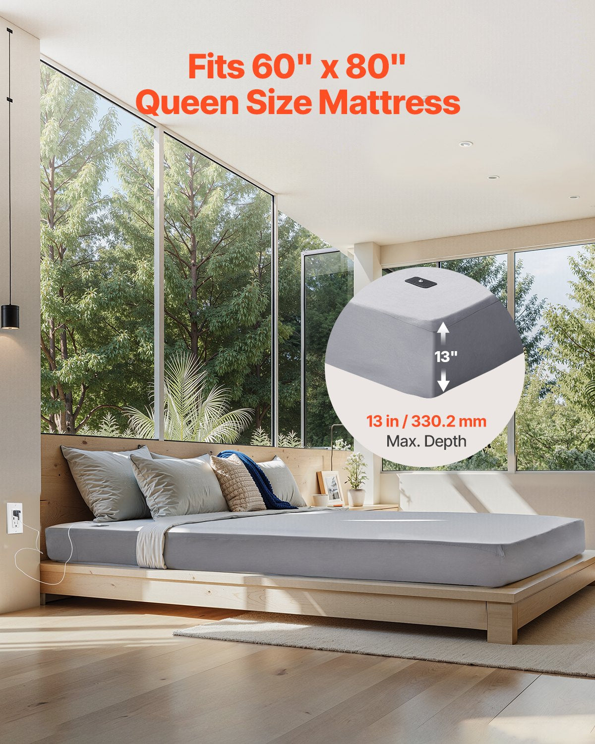 Jordningslakan, Queen Size, 95 % bomull + 5 % ren silverfiber, jordade dra-på-lakan, med jordningssladd och testare, för förbättrad sömn och välbefinnande (Grå, Queen - 1525 x 2030 x 5 mm)