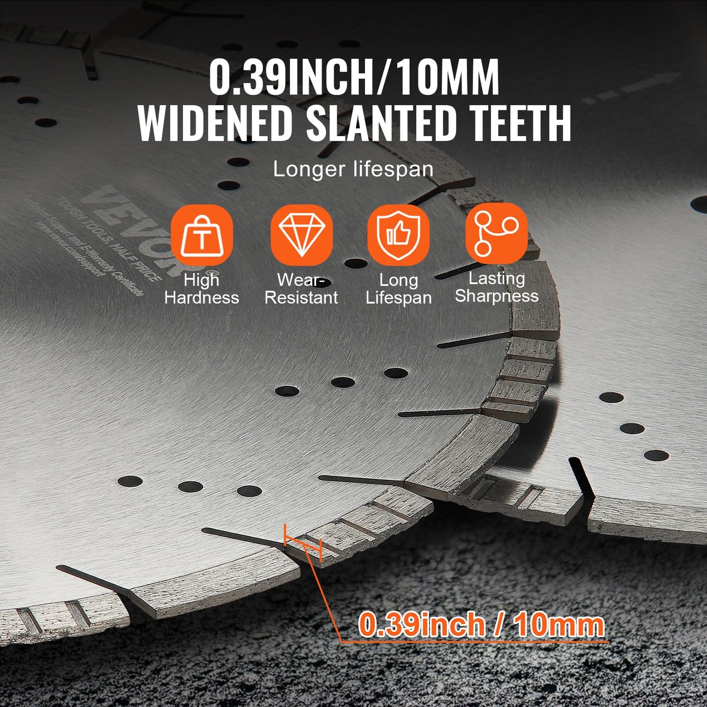 Diamantklinga, 14 tum/350 mm betongsågklinga för vått eller torrt sågblad, 0,39 tum/10 mm sneda tänder diamantsegmentklinga, universal 1 tum/25,4 mm centrumhålsdiameter, för betong, cementskiva, kakel, tegel