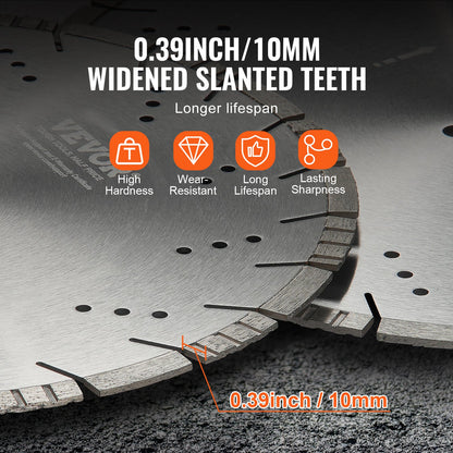 Diamantklinga, 14 tum/350 mm betongsågklinga för vått eller torrt sågblad, 0,39 tum/10 mm sneda tänder diamantsegmentklinga, universal 1 tum/25,4 mm centrumhålsdiameter, för betong, cementskiva, kakel, tegel