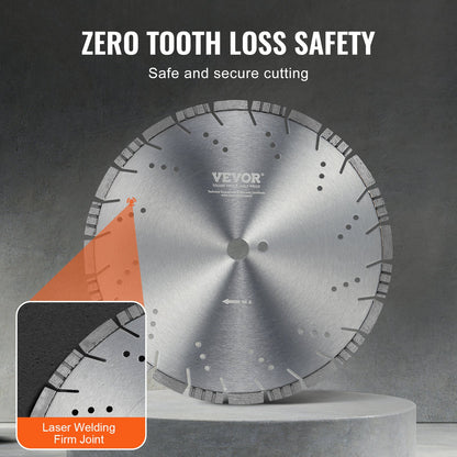 Diamantklinga, 14 tum/350 mm betongsågklinga för vått eller torrt sågblad, 0,39 tum/10 mm sneda tänder diamantsegmentklinga, universal 1 tum/25,4 mm centrumhålsdiameter, för betong, cementskiva, kakel, tegel