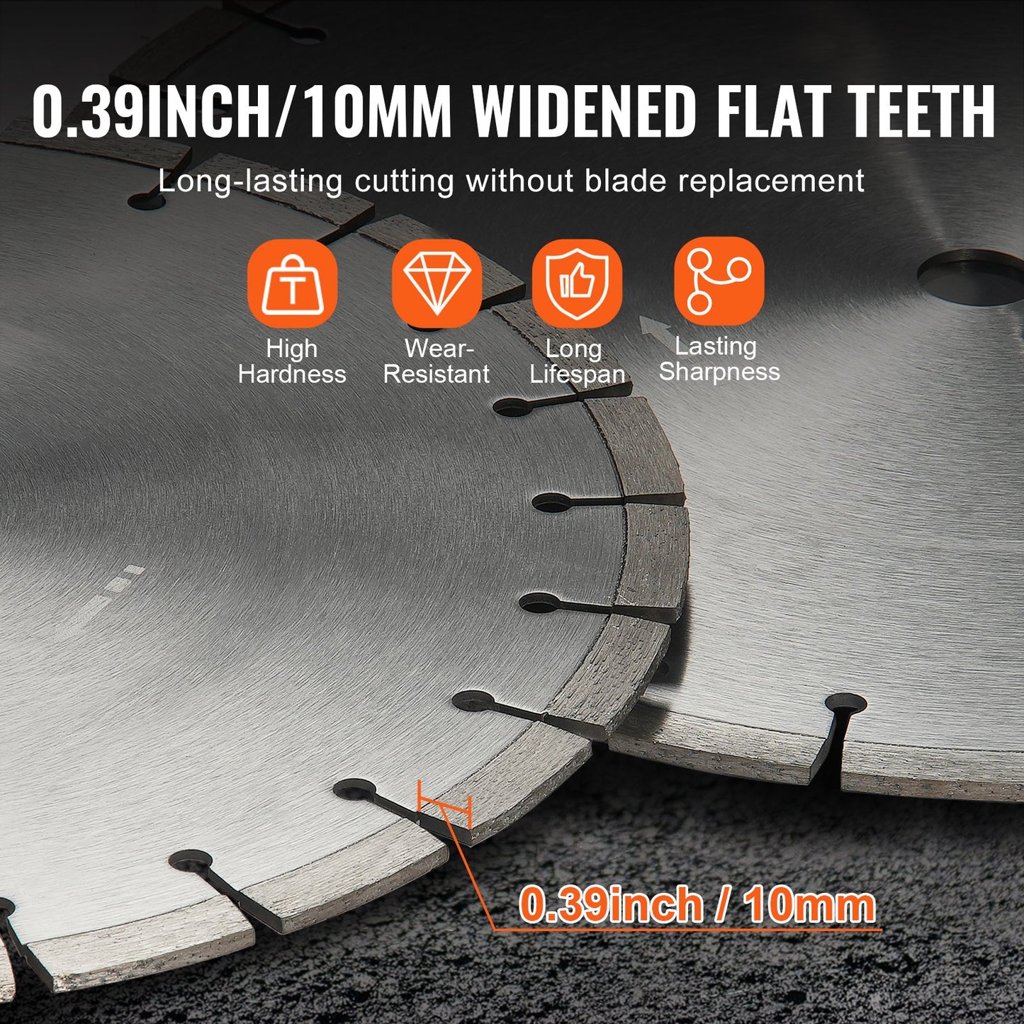 Diamantklinga, 14 tum/350 mm betongsågklinga för vått eller torrt bruk, 0,39 tum/10 mm diamantsegmentklinga med platt tänder, universal 1 tum/25,4 mm centrumhålsdiameter, för betong, cementskiva, kakel, tegel