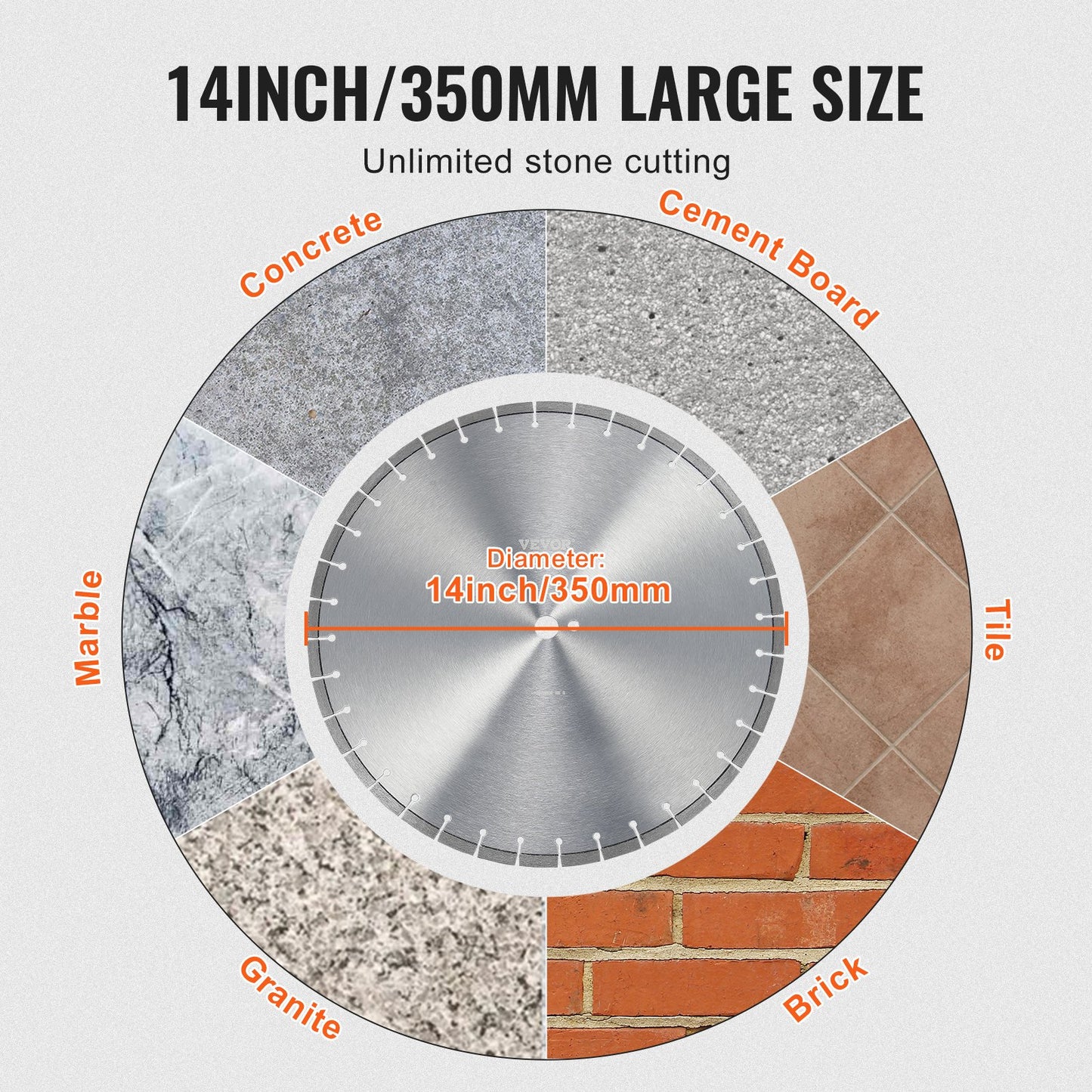 Diamantklinga, 14 tum/350 mm betongsågklinga för vått eller torrt bruk, 0,39 tum/10 mm diamantsegmentklinga med platt tänder, universal 1 tum/25,4 mm centrumhålsdiameter, för betong, cementskiva, kakel, tegel