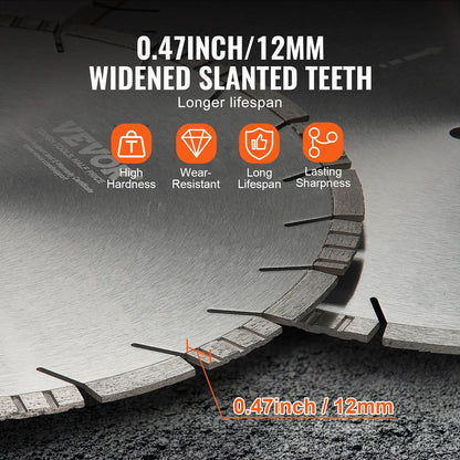 Diamantklinga, 20 tum/500 mm betongsågklinga för vått eller torrt sågblad, 0,47 tum/12 mm sneda tänder diamantsegmentklinga, universal 1 tum/25,4 mm centrumhålsdiameter, för betong, cementskiva, kakel, tegel