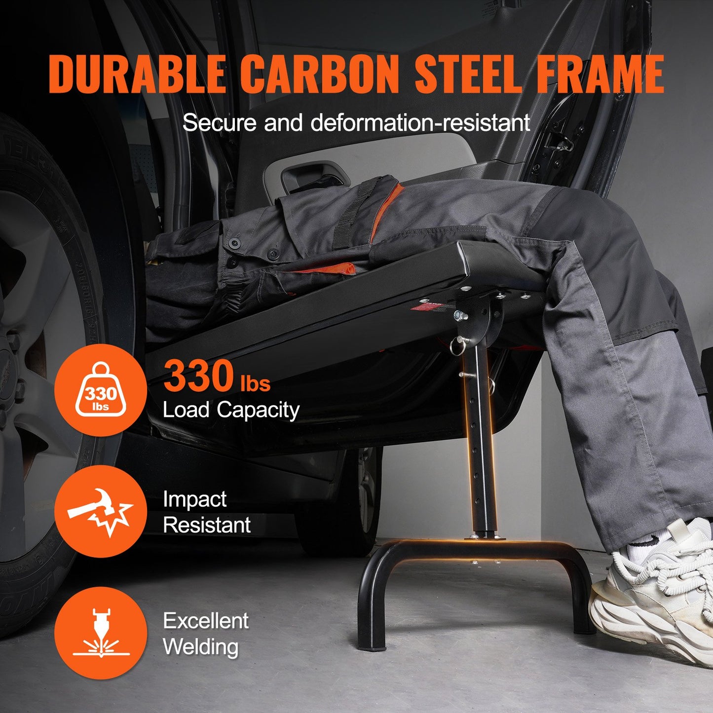 Krypvagn under instrumentbrädan, 1016 mm, 149,7 kg kapacitet Rullande mekanikerkrypvagn för garage, 20,3-27,4 tum höjdjusterbar, liggande eller upprätt inuti bil eller lastbil, lätt fällbart stöd för garageverkstad