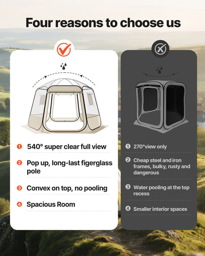 Pop-up bubbeltält, 3,36 x 3,05 m vattentätt och UV-resistent, genomskinligt campingtältskydd, utomhusträdgårdskupoltält med fönster, 540° panoramautsikt, för 8-10 personer uteplats bakgård