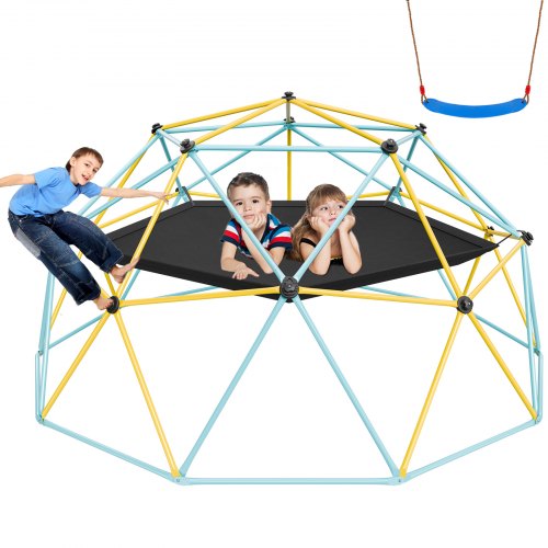 Klätterkupol, 3 meter geometrisk kupolklättrare med hängmatta och gunga, för barn 3 till 10 år, klättergym stöder 340 kg och är enkel att montera, med klättergrepp, lekutrustning för utomhusbruk