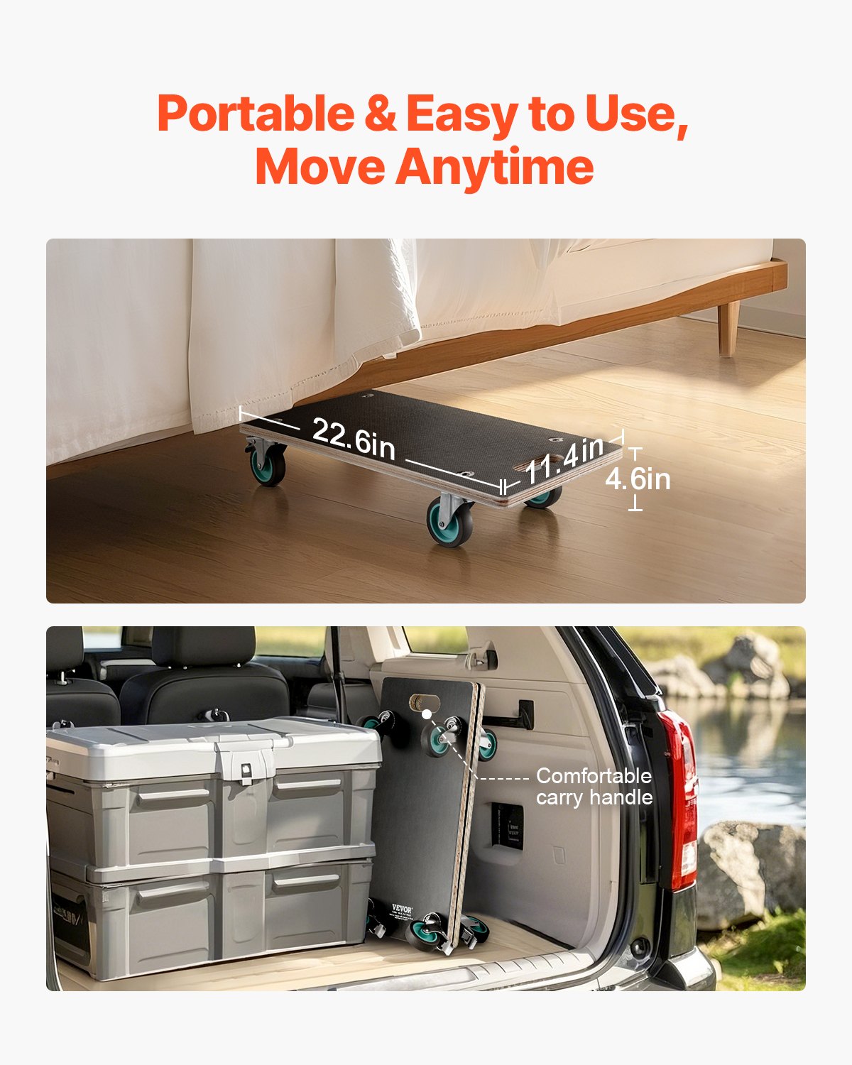 Möbelvagn, 225 kg lastkapacitet, möbeltransportvagnar med 4 tysta TPR-hjul, rektangulär multifunktionell platt vagn för piano, möbler, soffa, tvättmaskin, kylskåp, 2-pack, svart