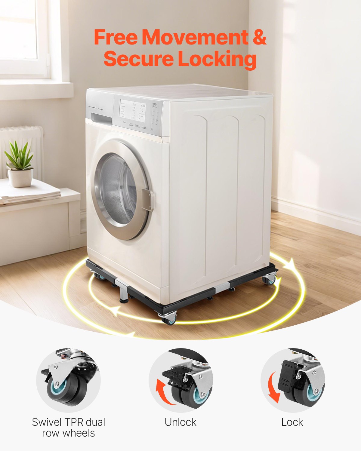 Mobil kylstativ, 1200 lbs lastkapacitet, tvättmaskinstativ med 8 låsbara dubbelhjul och 4 bromsar, 23-36,6 tum justerbar möbelvagn för tvättmaskin, kylskåp och torktumlare