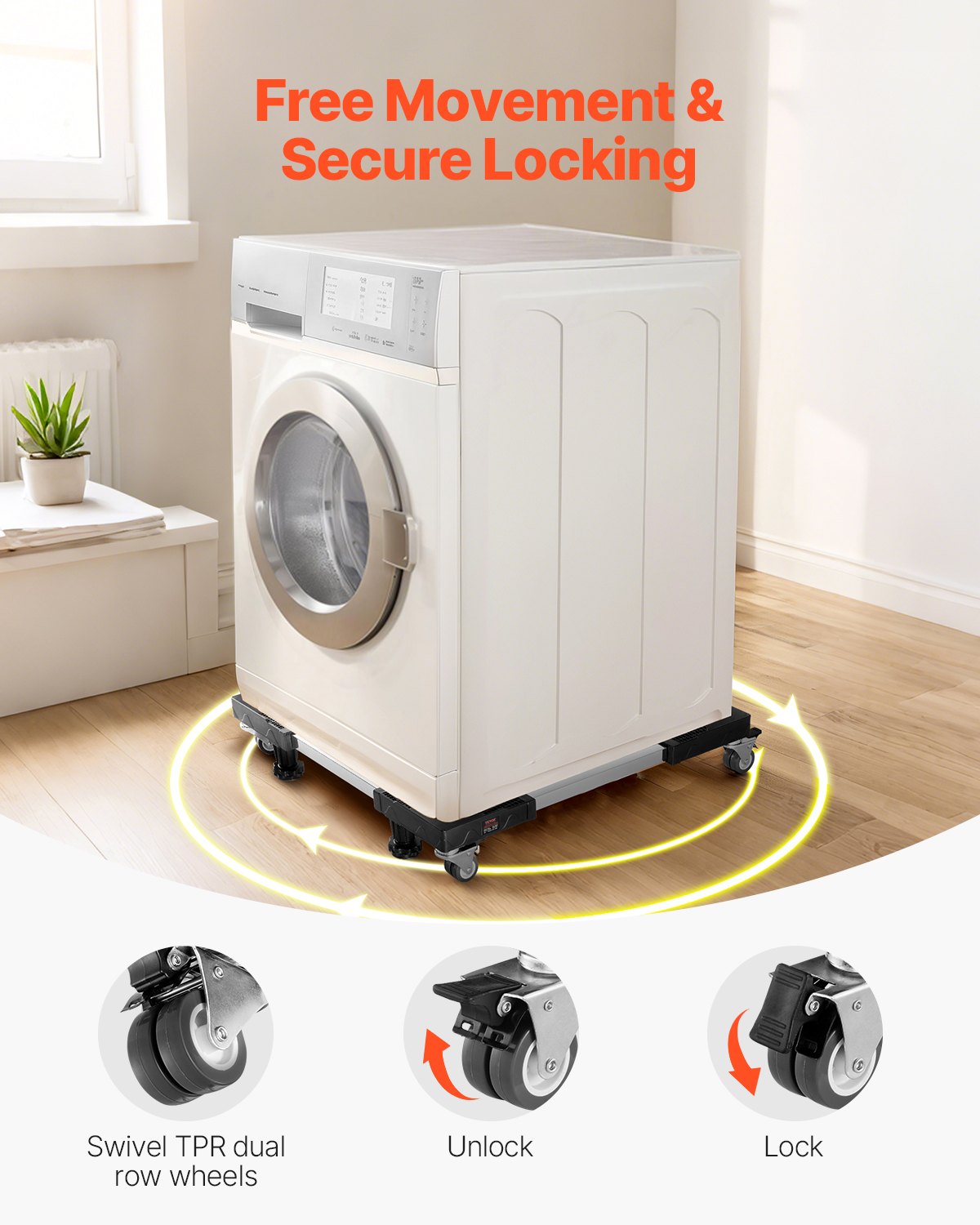 Mobil kylstativ, 1100 lbs lastkapacitet, tvättmaskinstativ med 8 låsbara dubbelhjul och 4 bromsar, 27,5-35,4 tum justerbar möbelvagn för tvättmaskin, kylskåp och torktumlare