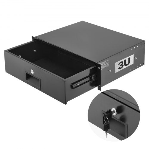 3U Rack Mount Drawer, 22.68 kg Max Load-Bearing, Lockable Server Cabinet Case, Sliding Drawer with Lock and Cable Management Holes, for Network Equipment Server AV Rack or Cabinet Enclosure