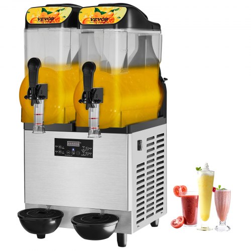 Kommersiell slushmaskin, 2 x 12L / 3,2 Gal dubbelskål, 48 koppar kapacitet, 220V 950W rostfritt stål Margarita Smoothie Frysdryckesmaskin, slushmaskin för fester, caféer, restauranger, barer, hemmabruk